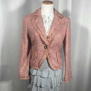 Valerie Stevens Pink Tweed Jacket flower jeweled button